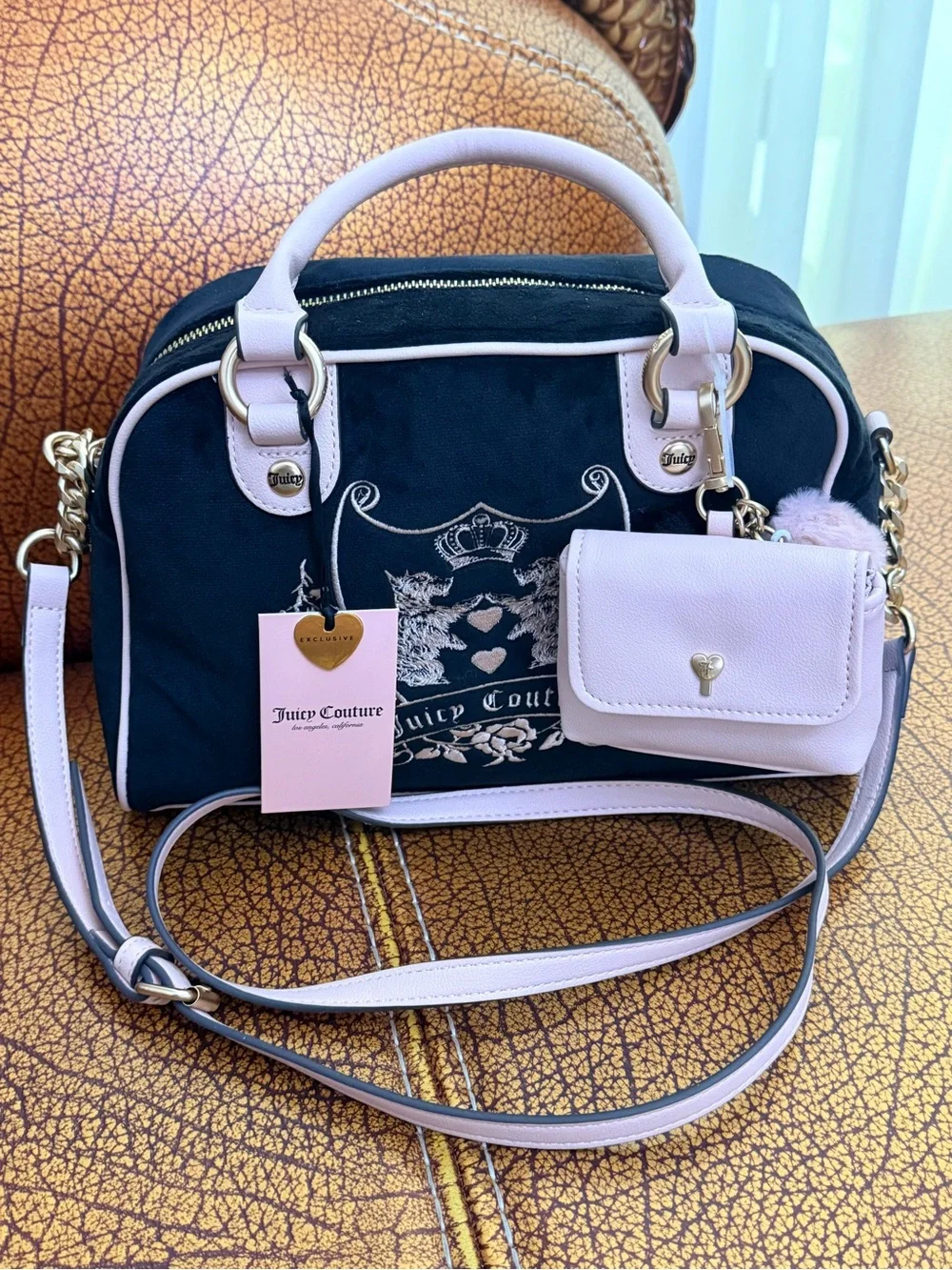 Juicy Couture New Love Chapter Satchel Black Liquorice Velour Gold Handbag